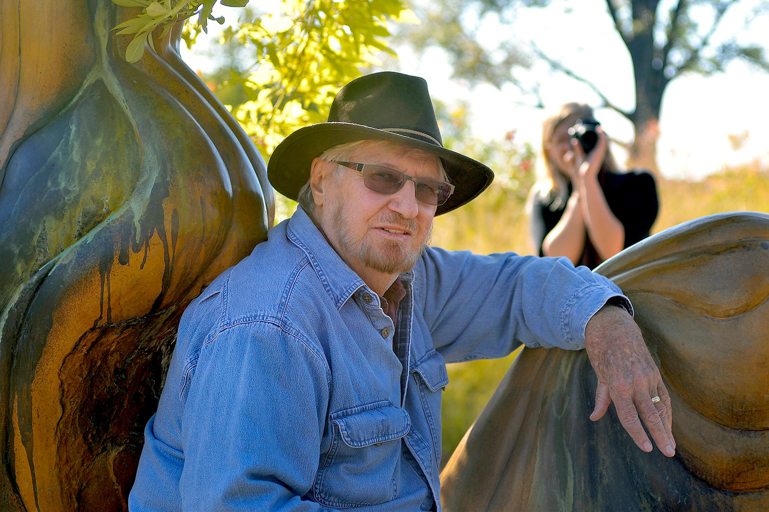 The centerpiece of Poetry Park is a 50-seat performance amphitheater and specially commissioned 12-foot bronze sculpture by artist and Wick Poetry Center co-founder Robert Wick (pictured above). (Photo by Erin Labelle)